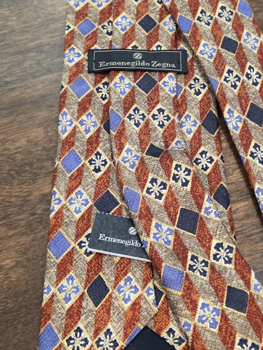 NWT Ermenegildo Zegna Diamond Pattern Rust Purple Tie